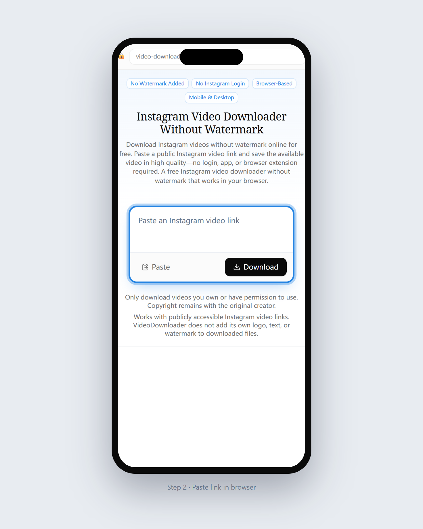 How to Download Instagram Videos Without Watermark — step 2: Paste the Link into the Downloader