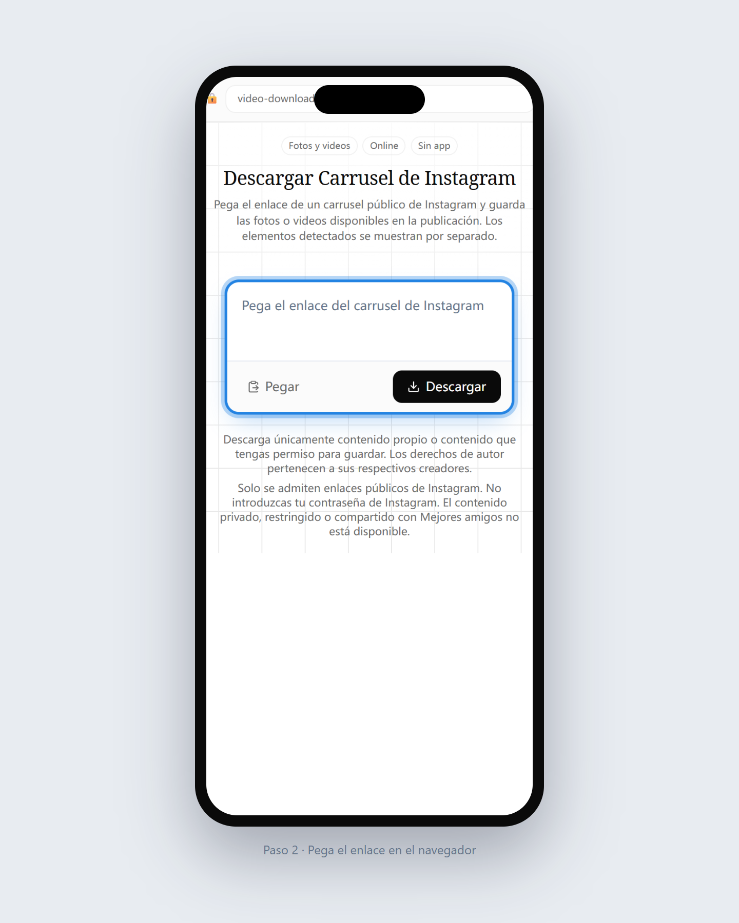 Cómo descargar un carrusel de Instagram — paso 2