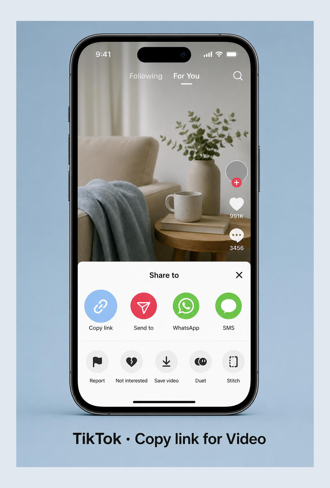 Copy a TikTok video link from the Share menu