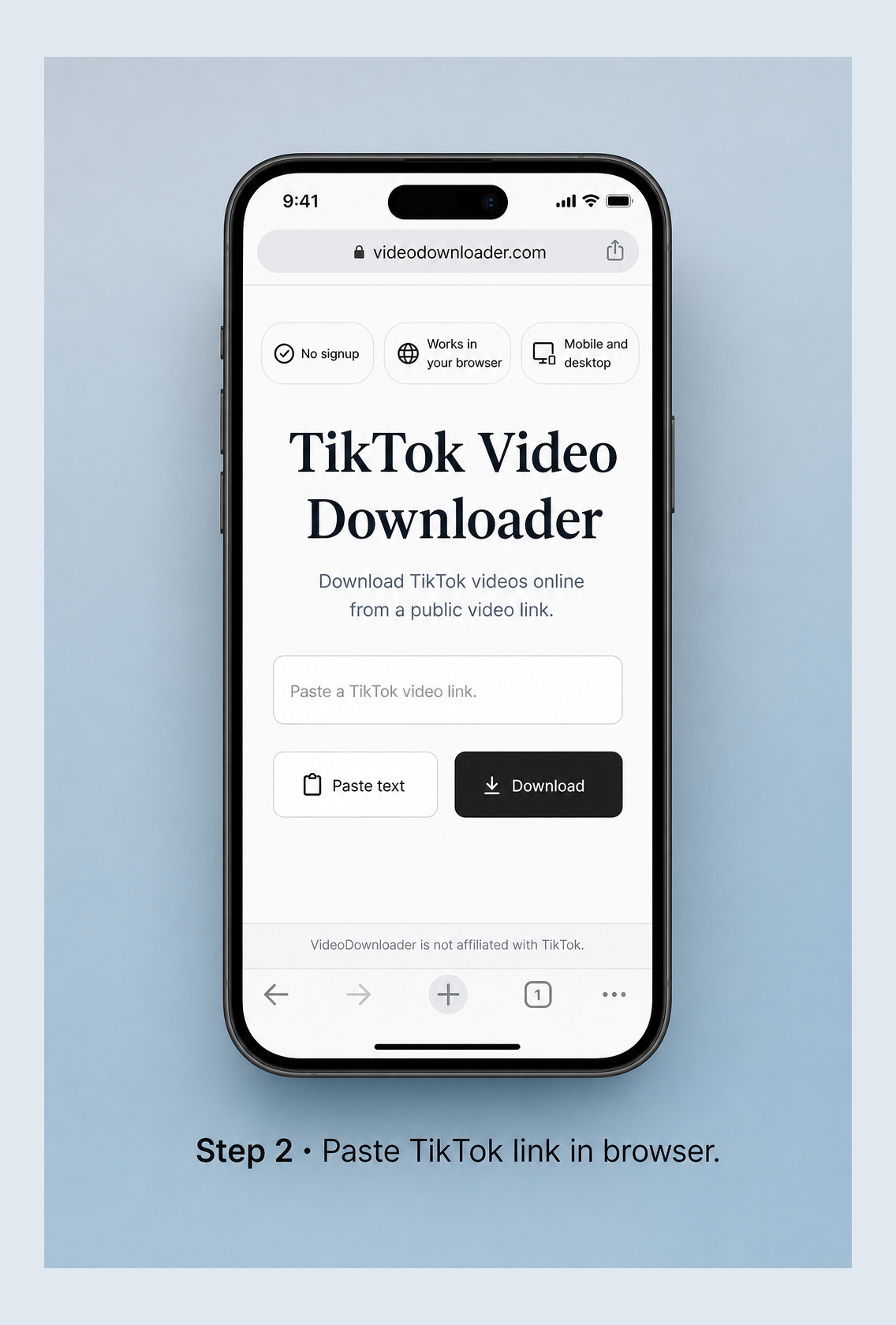 Paste a TikTok video link into the downloader